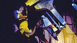 Keith Emerson and his flying piano at the California Jam in 1974