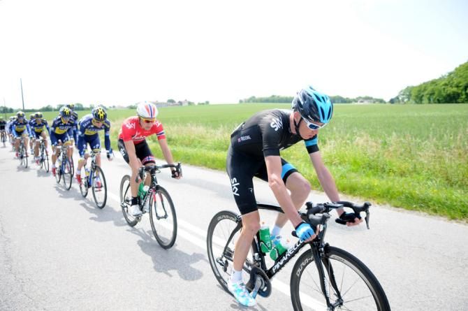 Eventual stage 3 winner Edvald Boasson Hagen (Sky) tucked in on teammate Chris Froome's wheel.