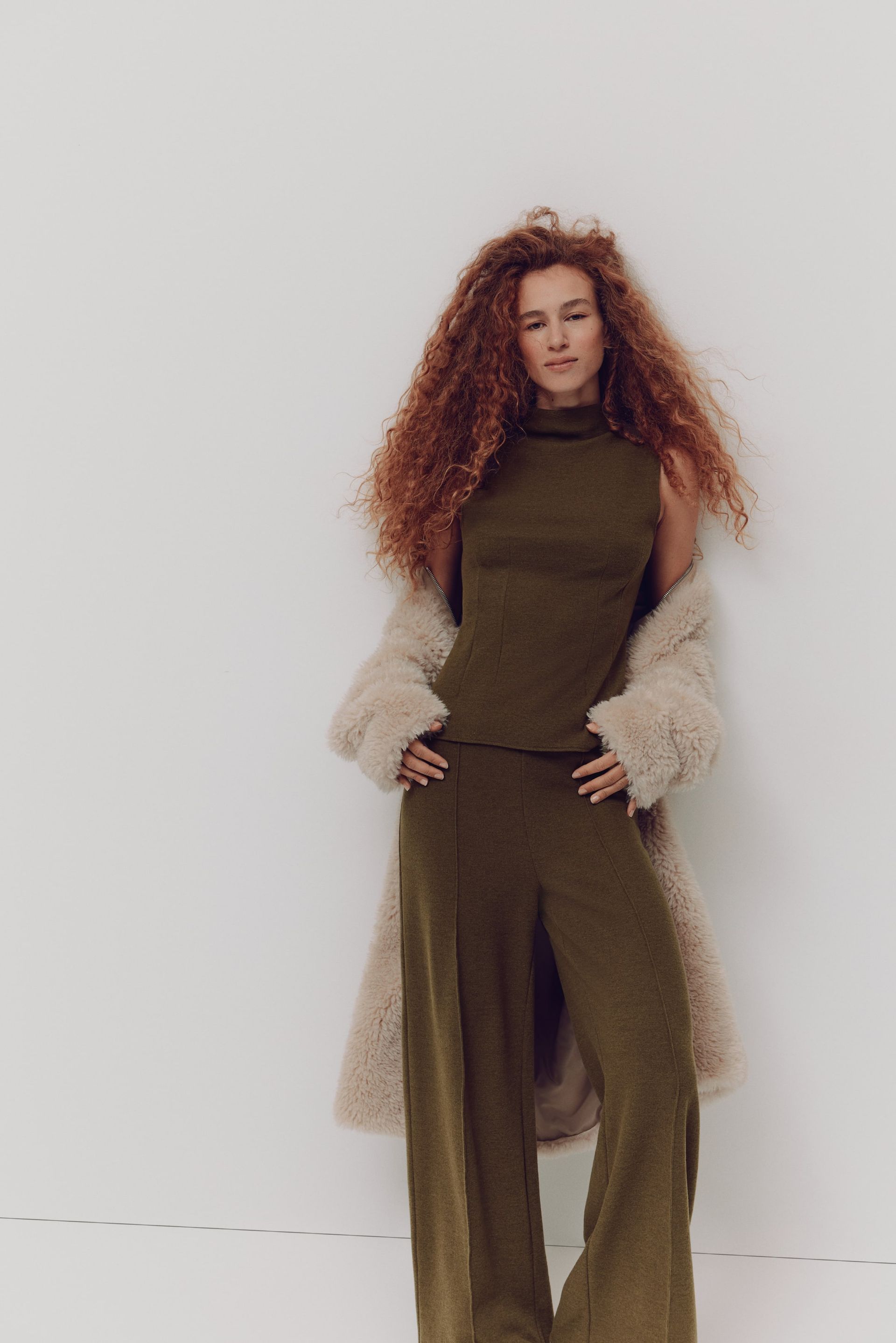 2-Piece Knitted Set - Olive Green