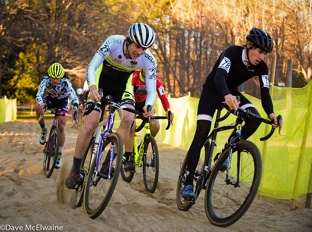 Cameron Dodge riding in third position during lap one
