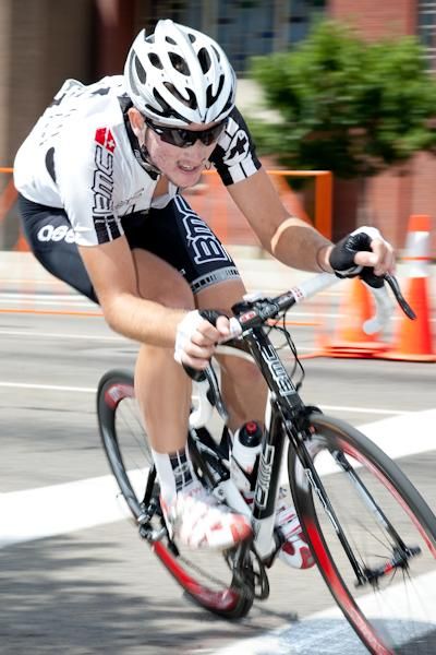 Chris Barton (BMC) gets off the front before getting third place today.
