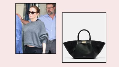 emily blunt next to a demellier handbag still life
