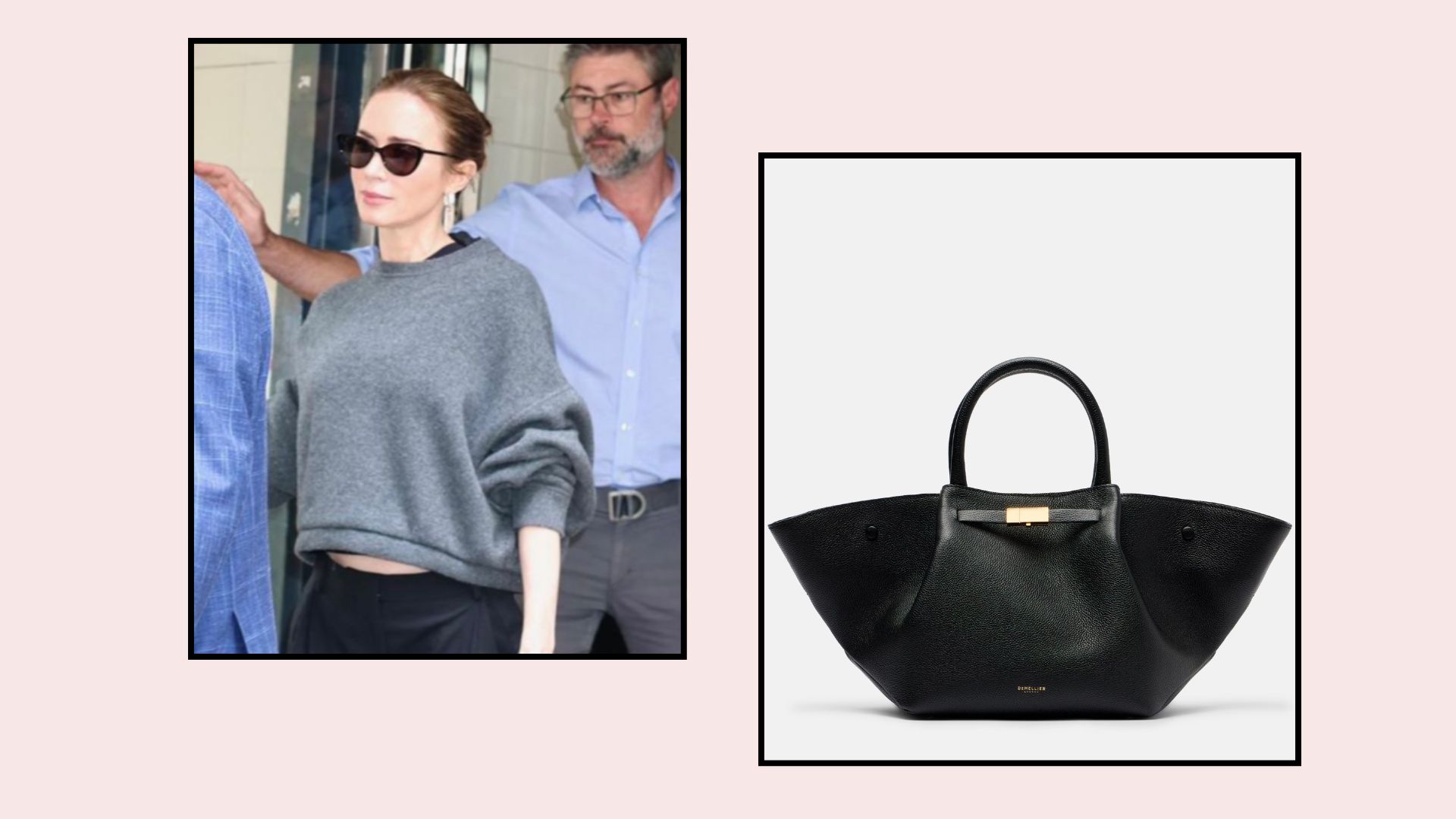 emily blunt next to a demellier handbag still life