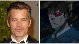 Terminator Zero star Timothy Olyphont next to his character from the show.