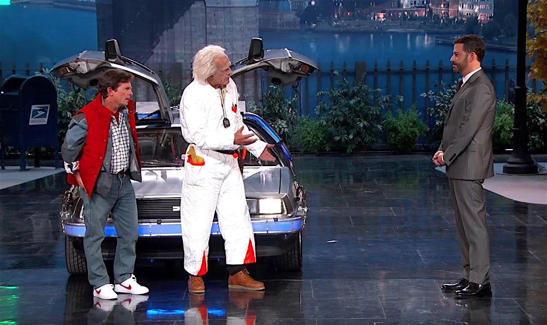 Doc Brown and Marty McFly come to Jimmy Kimmel Live