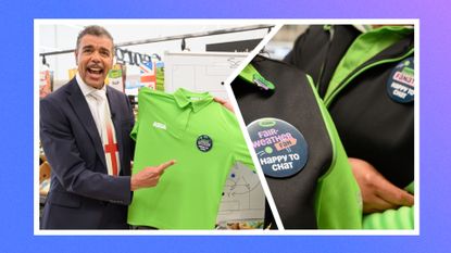 Chris Kamara holding an Asda shirt 