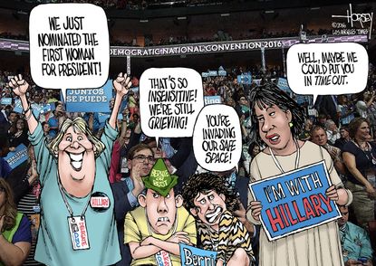 Political cartoon U.S. Sensitive Bernie supporters at convention