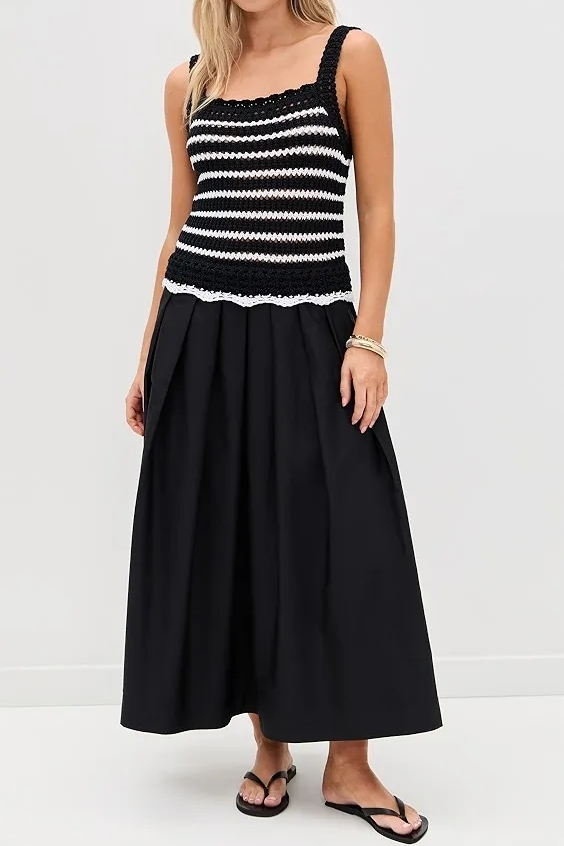 Madewell, Poplin Crocheted Knit Midi Dress