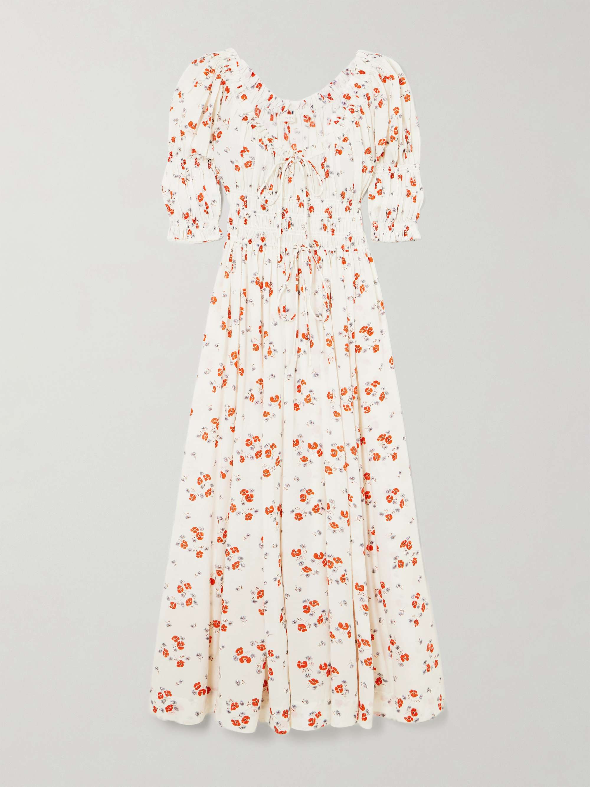 Ischia Shirred Floral-Print Organic Cotton-Blend Voile Midi Dress