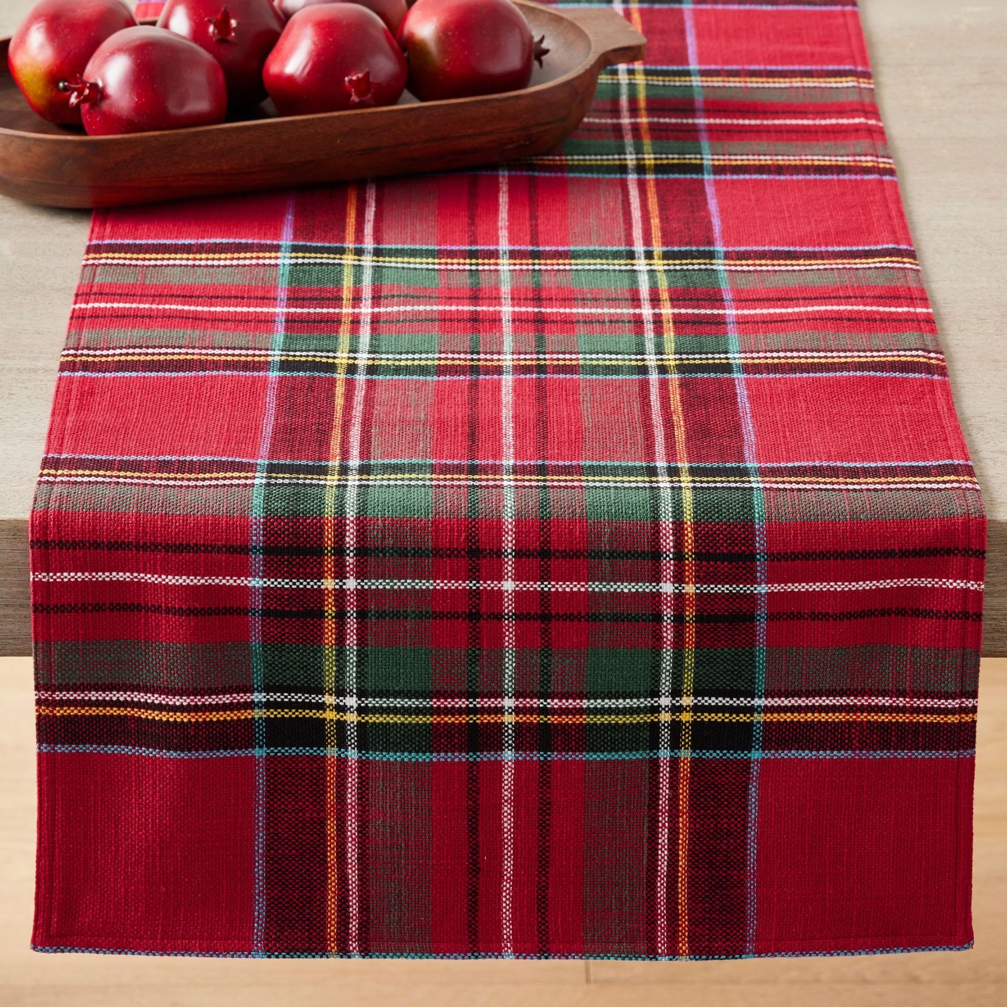 Red plaid table runner