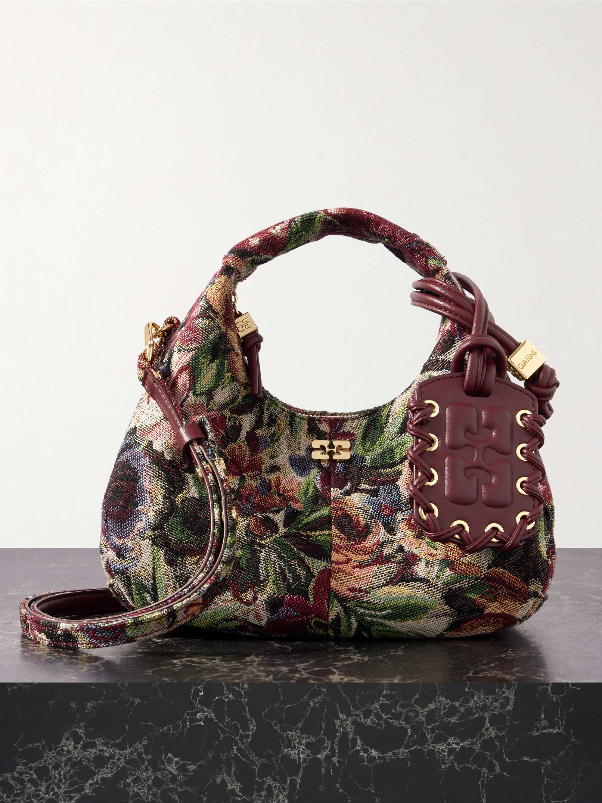 Tawny Leather-Trimmed Jacquard Tote