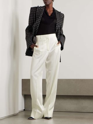 Wide-Leg Pleated Crepe Pants