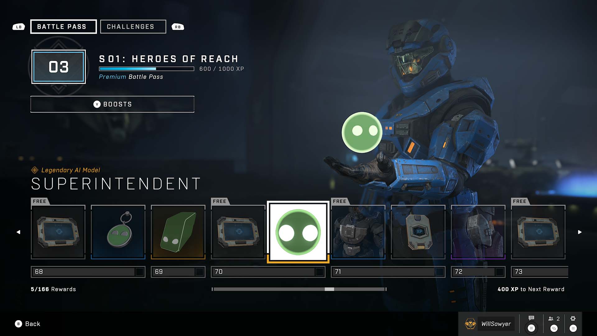 Halo Infinite Season 1 Heroes of Reach Battle Pass Level 70 Belohnung Superintendent AI