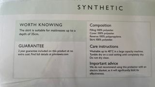 Cleaning instructions on the John Lewis Soft Touch Washable Quilted Mattress Protector