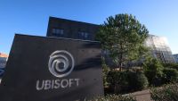 This photograph taken on February 13, 2024, shows the main entrance of Ubisoft video firm company where a strike call is planned on February 14, 2024, in Montpellier, south of France.
