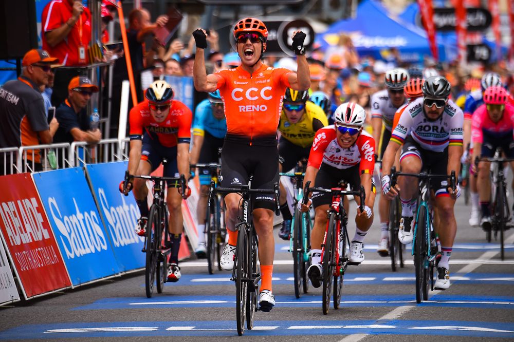 Patrick Bevin wins stage 2 at the Tour Down Under