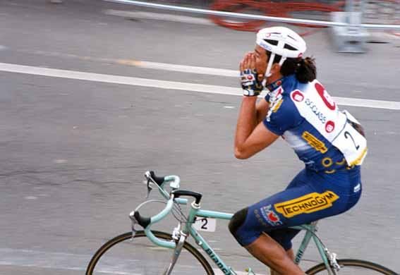 Fabio Baldato after the 1994 Tour of Flanders, when Gianni Bugno shocked Johan Museeuw and all of Belgium.