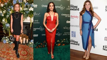 Three women who are duchesses, ladies or baronesses (L-R: Lady Amelia Windsor, Meghan Markle, Karen Brady)