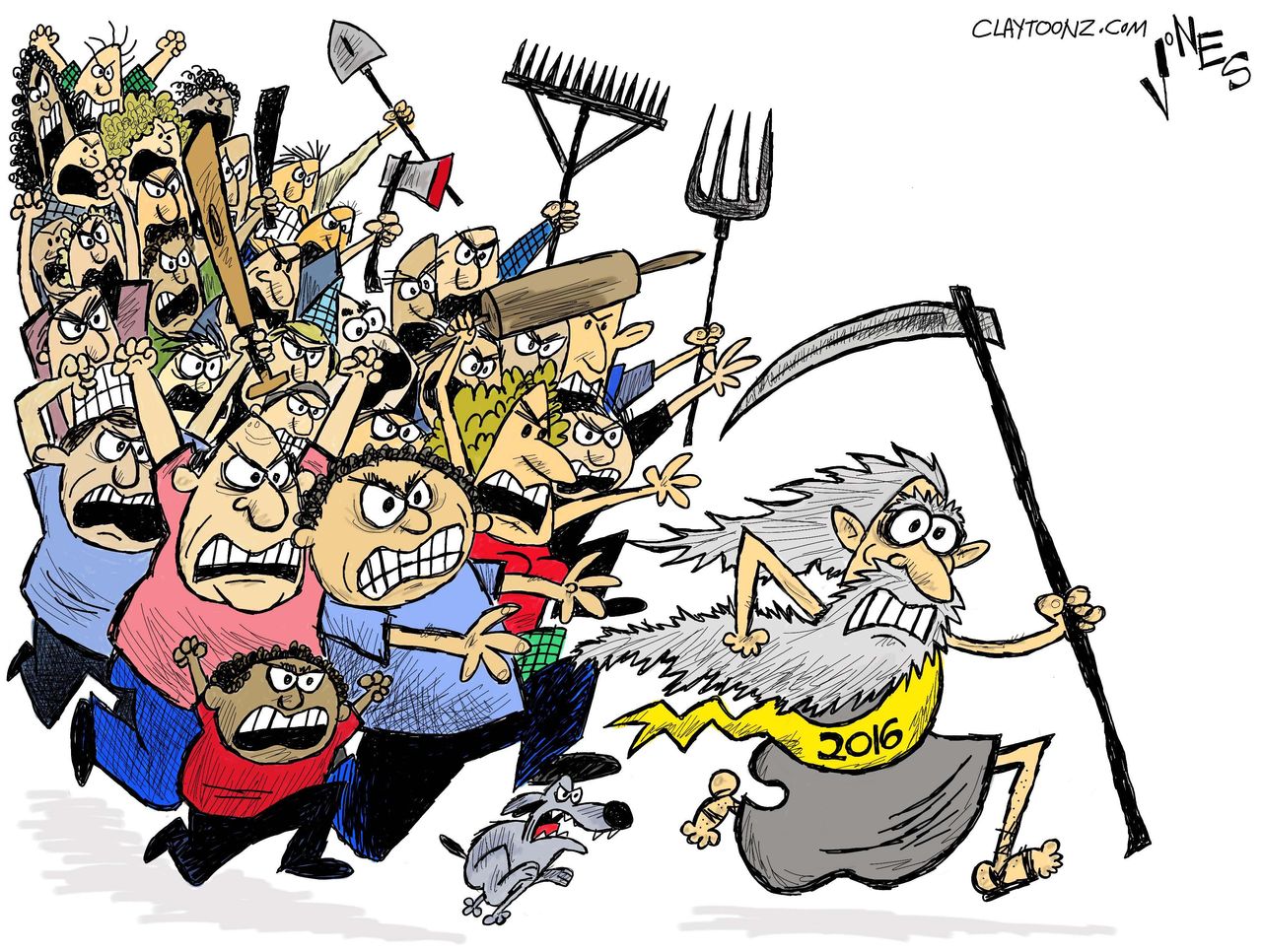 Editorial cartoon U.S. New Years Eve 2016 angry people