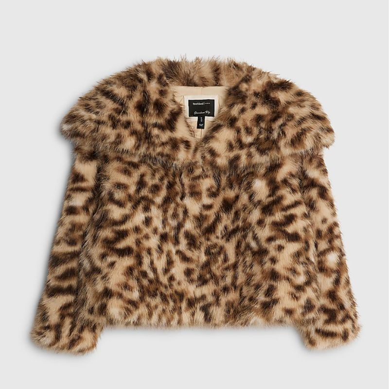 River Island , Brown Leopard Print Faux Fur Jacket