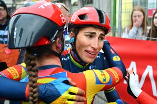 WEVELGEM BELGIUM MARCH 24 Second place winner Elisa Balsamo of Italy and Team LidlTrek reacts after the 13rd GentWevelgem in Flanders Fields 2024 Womens Elite a 1712km one day race from Ieper to Wevelgem UCIWWT on March 24 2024 in Wevelgem Belgium Photo by Luc ClaessenGetty Images