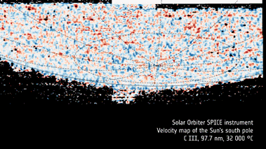 a blurry field of white, blue, and red pixels form a roughly semi-circular shape