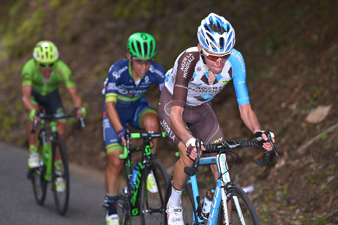 Romain Bardet (AG2R La Mondiale) leads the breakway on the Stelvino