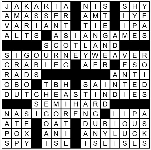 A crossword puzzle solution.