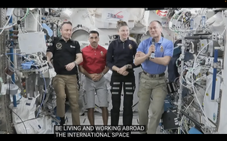 (From the left) ESA astronaut Matthias Maurer and NASA astronauts Raja Chari, Kayla Barron and Tom Marshburn during a Crew-3 news conference on April 15, 2022.