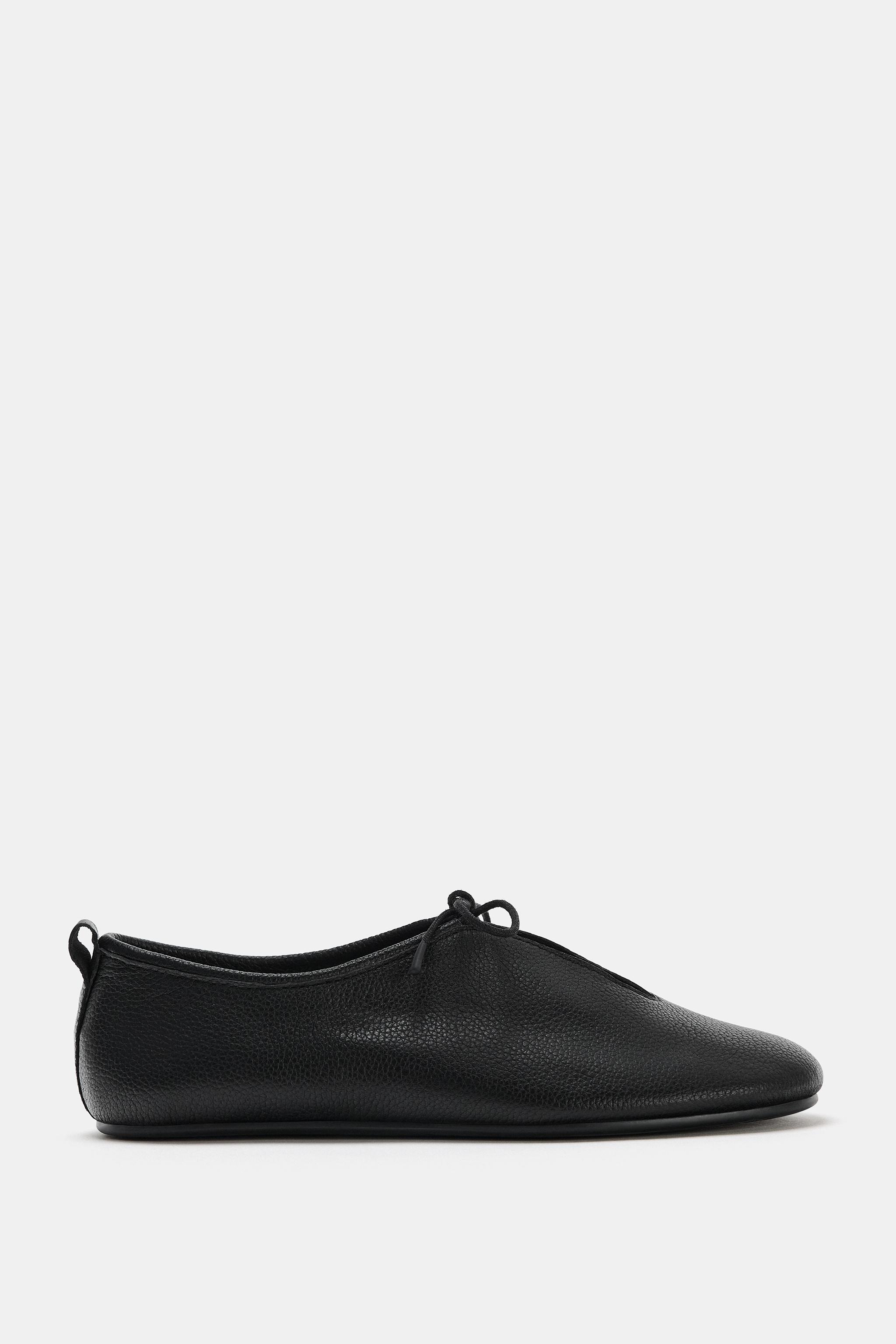 Leather Ballet Flats - Black - 5