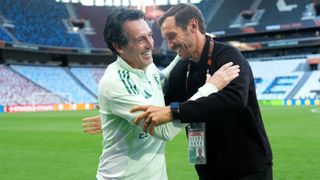 Unai Emery, Manager of Aston Villa, and Julian Schuster, Head Coach of Sport-Club Freiburg