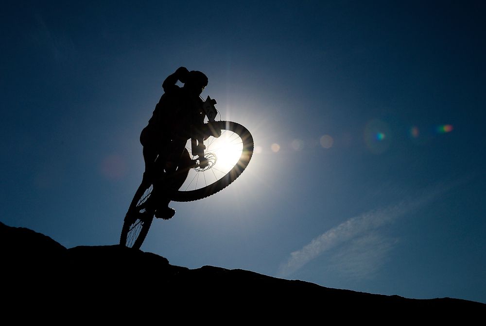 An athlete competes in the International Mountain Bike Challenge at the Deodoro Sports Complex in Rio de Janeiro, Brazil.