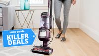 woman vacuuming living room with Shark