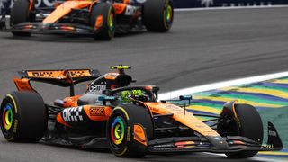 Lando Norris racing for Mclaren F1 in the 2025 Brazil Grand Prix in Sao Paulo.