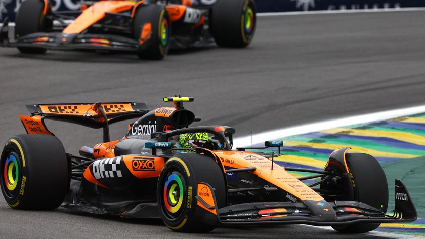 Lando Norris racing for Mclaren F1 in the 2025 Brazil Grand Prix in Sao Paulo.