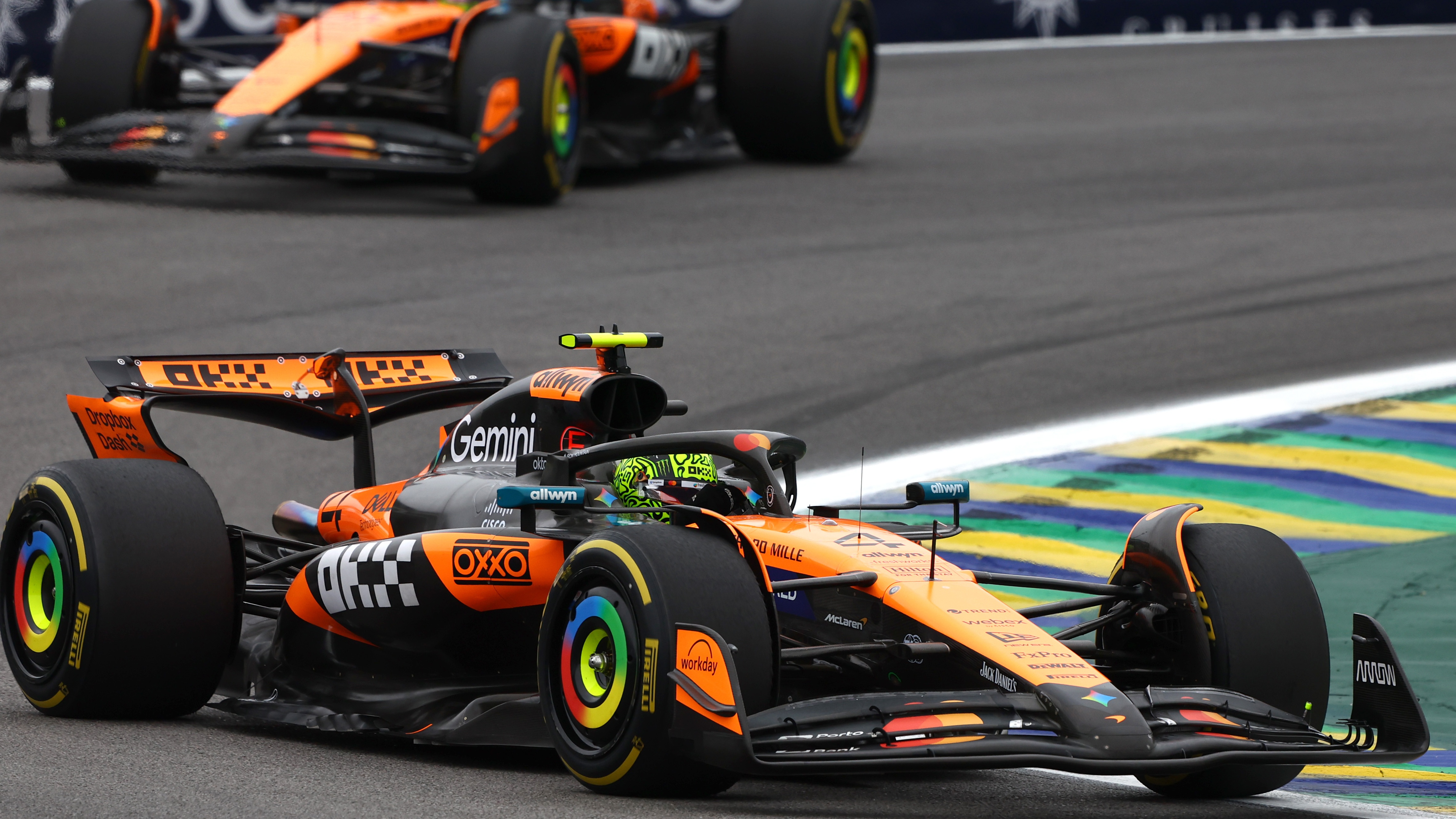 Lando Norris racing for Mclaren F1 in the 2025 Brazil Grand Prix in Sao Paulo.
