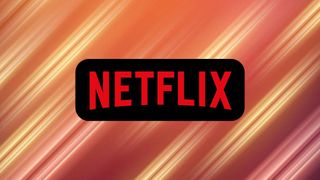 Netflix logo on orange striped background