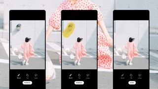 Three smartphones showing VSCO's new AI Lab in VSCO Studio