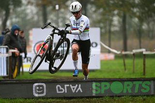 Marianne Vos hops a barrier during a disappointing afternoon at the Superprestige Merksplas