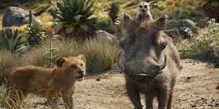 Young Simba with Timon and Pumbaa in The Lion King