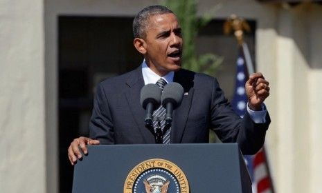 Obama speaks during the Oct. 8 ceremony announcing the Cesar E. Chavez National Monument to honor the late Latino civil rights activist in Keene, Calif.: One recent poll seems to have Obama a