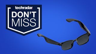 Razer Anzu smart glasses with polarized sunglass lenses against a vivid blue background.