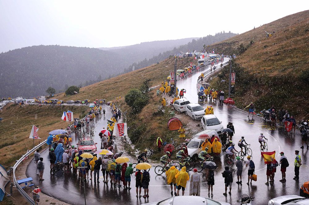 A wet switchback on the final climb.