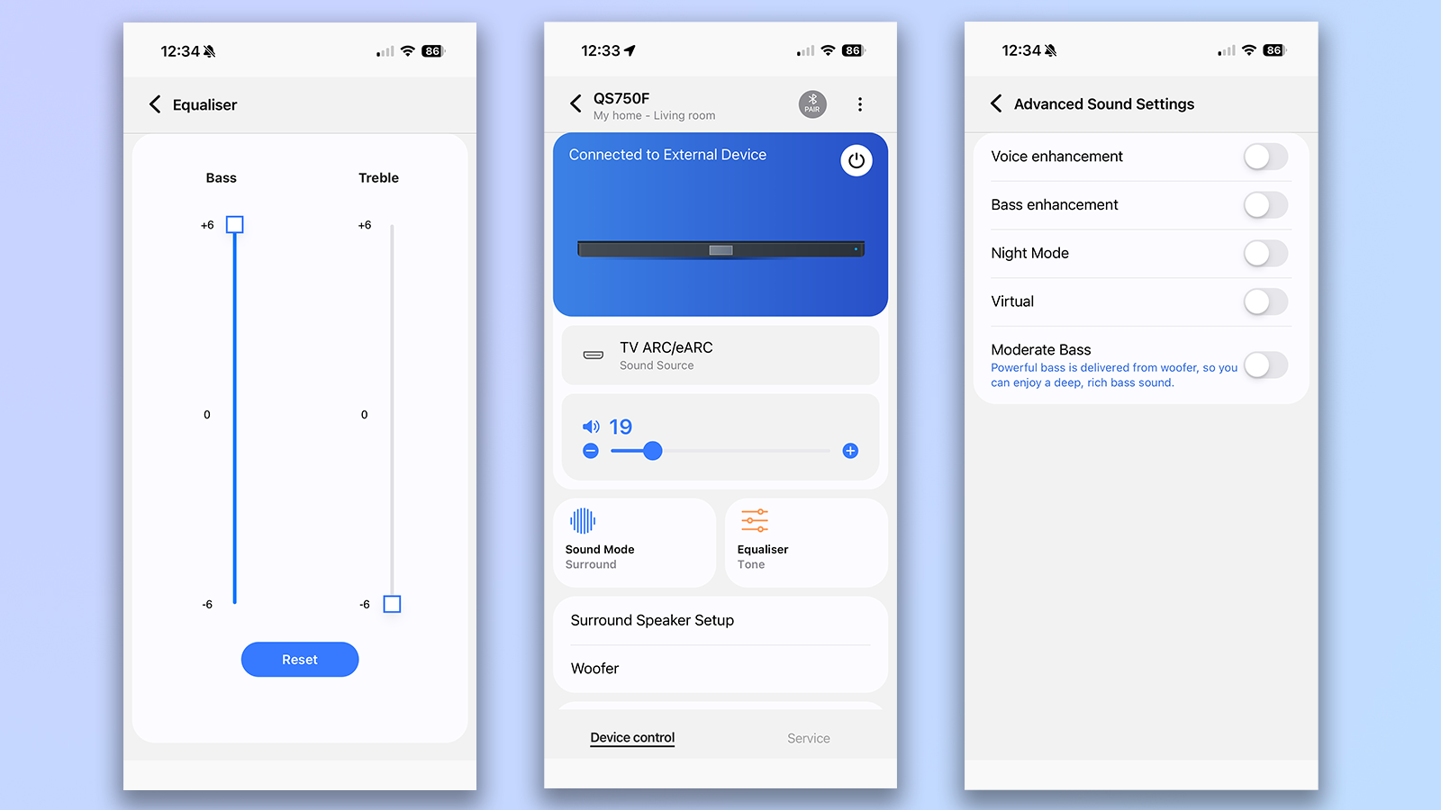 three screenshots from the samsung smartthings app showing its compatibility with the samsung qs750f