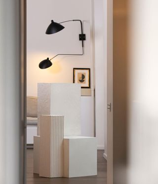 white chair made of modular paper pulp blocks