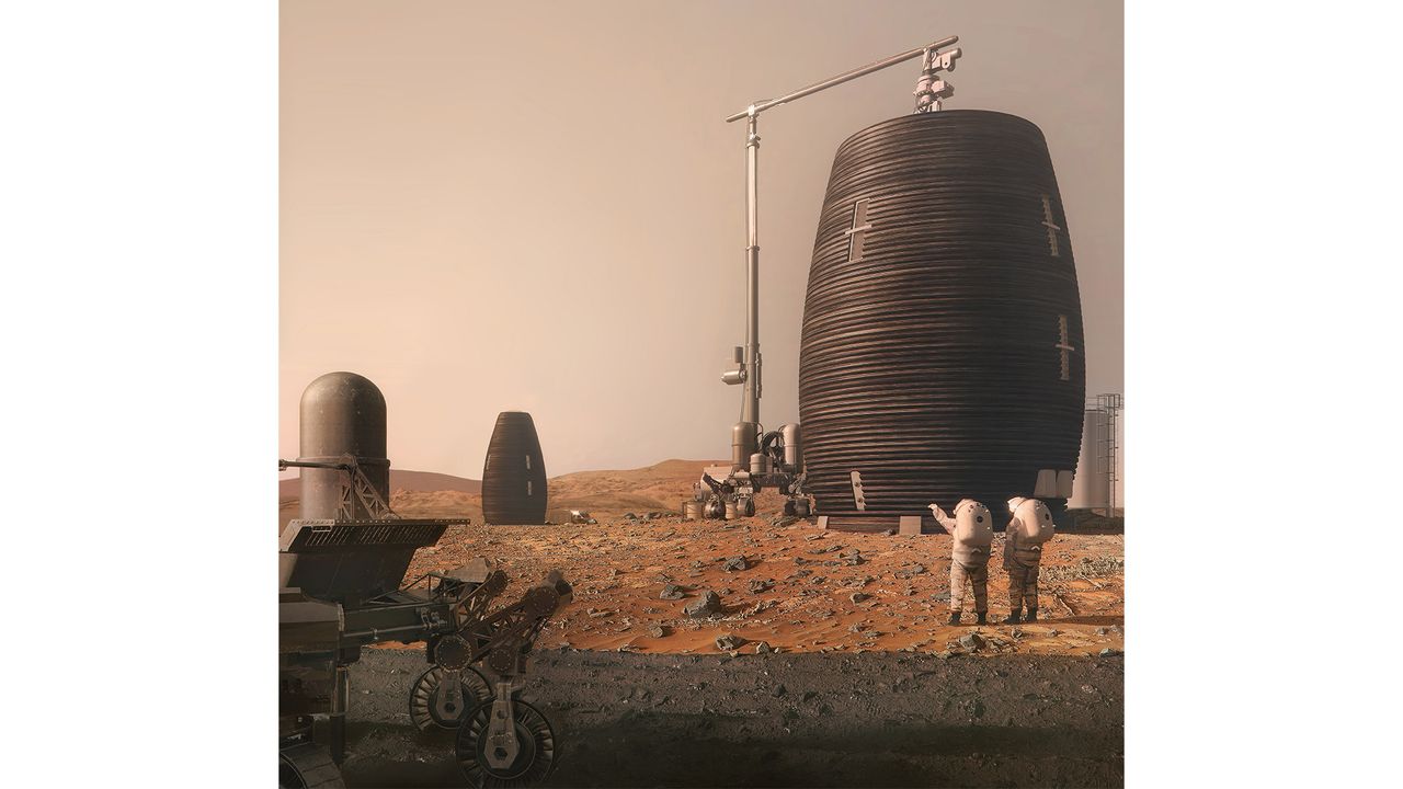 A visualization of Marsha, the winner of NASA's 3D-Printed Habitat Challenge.