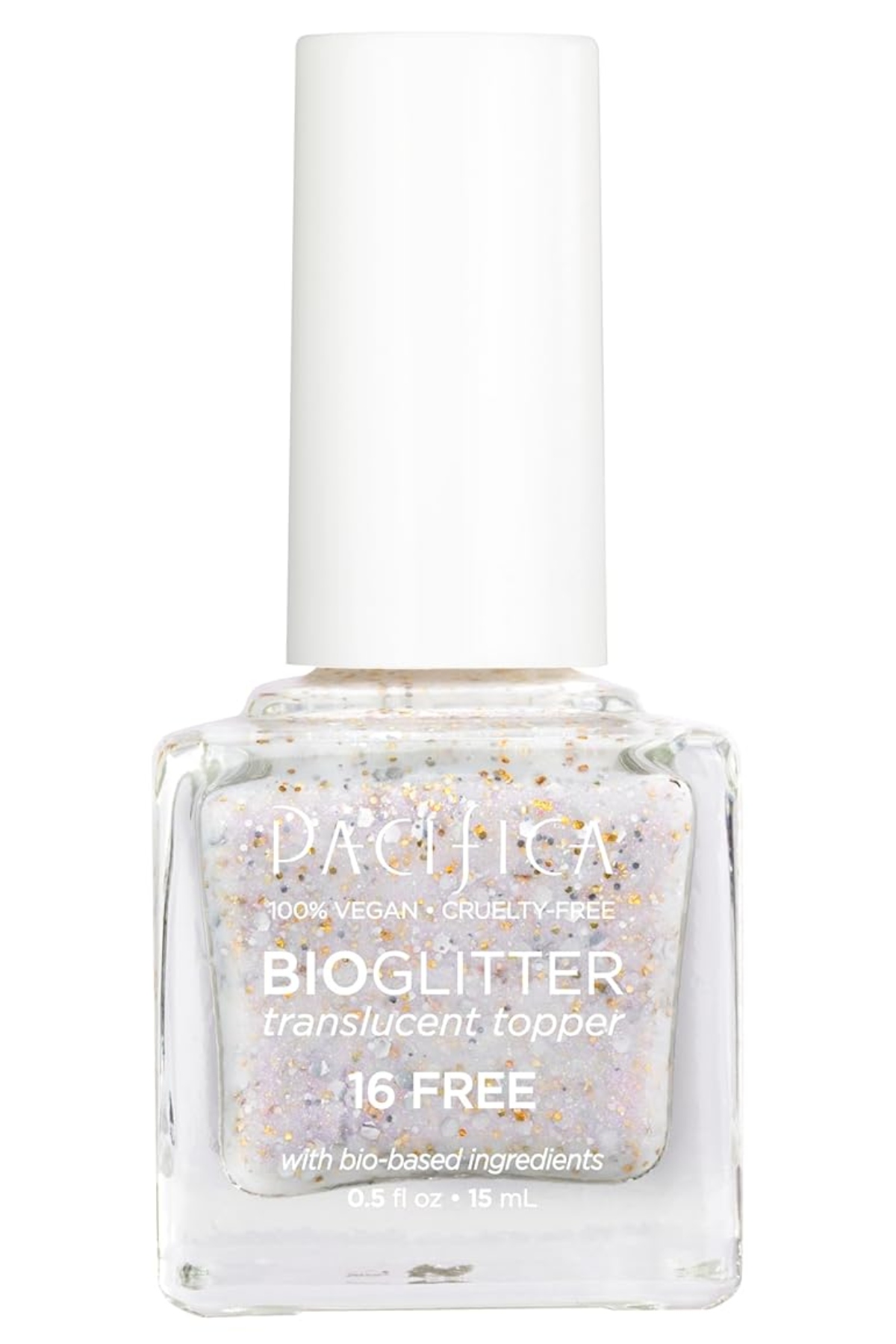 Pacifica Natural Nail Polish Top Coat – Bio Glitter Translucent Purple Topper- Plant Based, Non-Toxic & Clinically Tested - Glossy, Chip-Resistant, Clean Beauty, Dermatologist Approved, Celestial