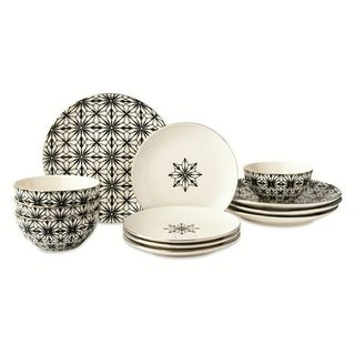 Thyme & Table Snowflake 12-Piece Ceramic Dinnerware Set - Cream