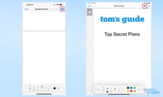 A screenshot from an iPhone and an iPad side-by-side, showing, showing the Markup tools