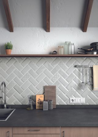 Textured grey kitchen tiles